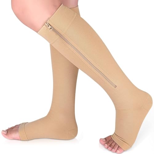 HANNEA 1 Pair Zipper Compression Socks, 15-20 mmHg Closed Toe Compression Stocking with Zipper, Calf Knee High Open Toe Compression Stocking for Women and Men, S/M HANNEA 1 Pair Zipper Compression Socks, 15-20 mmHg Closed Toe Compression Stocking with Zipper, Calf Knee High Open Toe Compression Stocking for Women and Men, S/M
